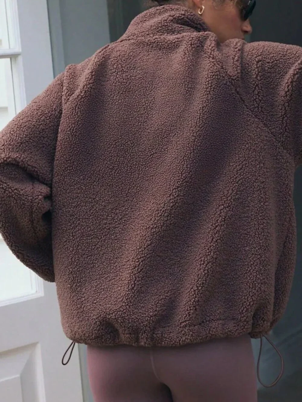 Brown Casual Women's Pocket Zipper Fleece Jacket